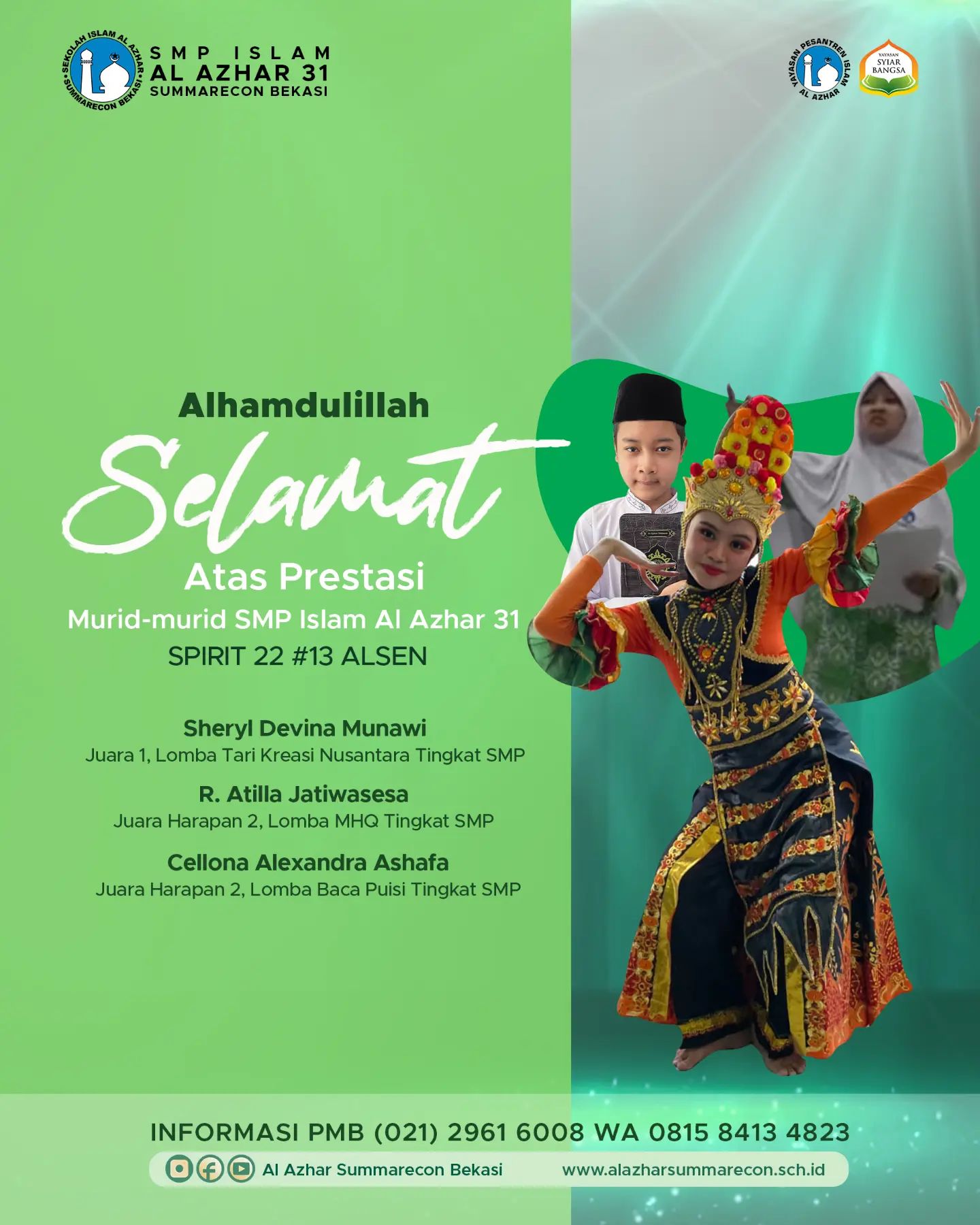 SMP Islam Al Azhar 31 Summarecon Bekasi berhasil meraih JUARA dalam ajang SPIRIT 22